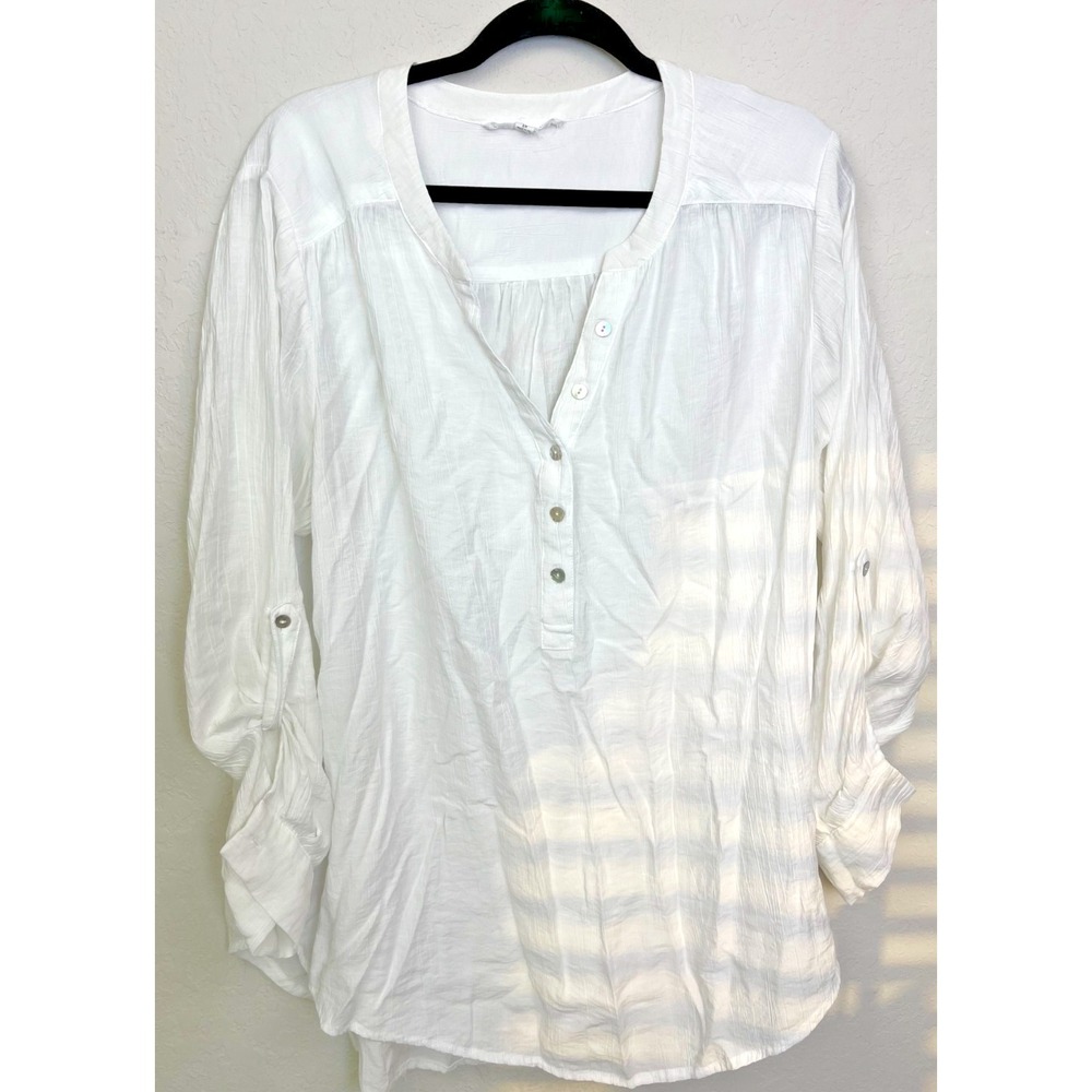 Delaney and Jane Size 1X Long‎ Sleeve White Blouse Lightweight Rayon v-neck